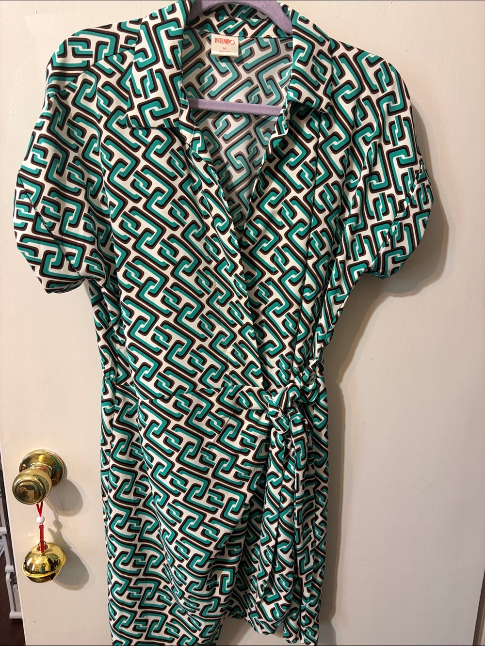 Nineteen Teal & White Geometric Wrap Midi Dress